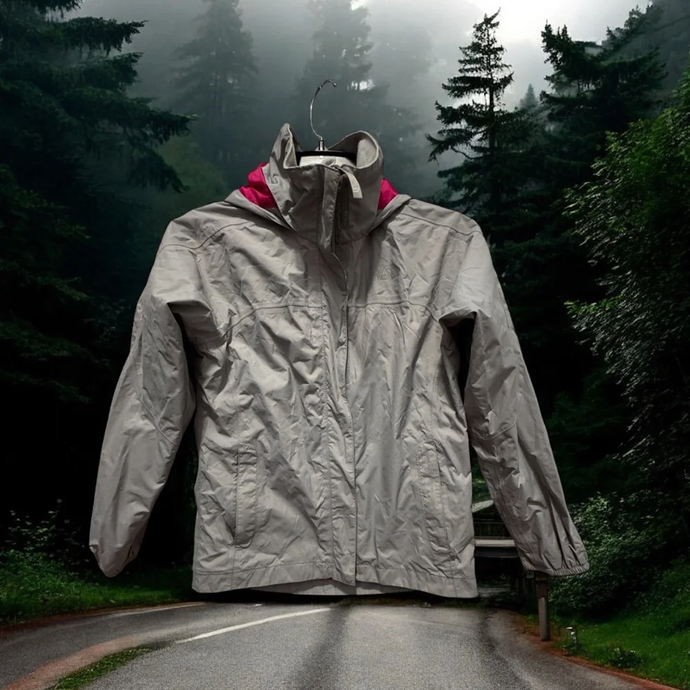 The North Face Kids Rain jacket hoodie Gray and Pink size medium